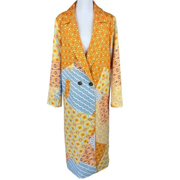 Never Fully Dressed Size 10 Patchwork Long Trench Coat Statement Jacket - Picture 2 of 7
